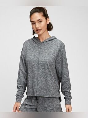 GAP Fit Brushed Tech Jersey Knit Charcoal Gray Hooded Top Women’s Size Small